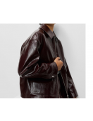 Faux Leather Lacquered Harrington Brown Jacket