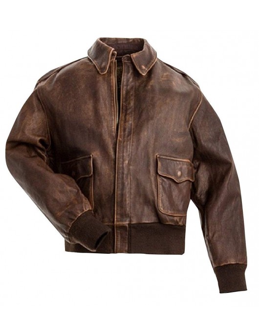 Men's Brown Real A2 Flight Pilot Bomber Distressed Cow Leather Jacket
