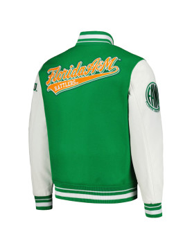Florida A&amp;M Rattlers Script Green and White Varsity Jacket