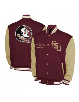 Florida State Seminoles Fleece Garnet and Beige Varsity Jacket