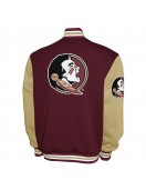 Florida State Seminoles Fleece Garnet and Beige Varsity Jacket Florida State Seminoles Fleece Garnet and Beige Varsity Jacket