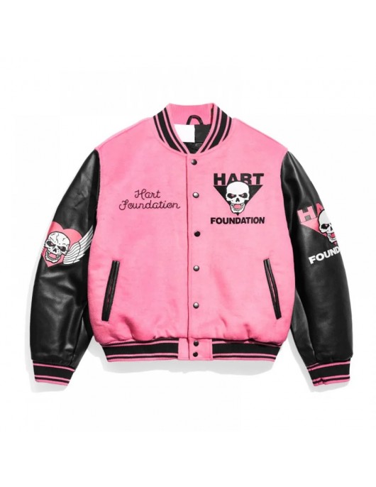 Foundation Bret Hart Pink Varsity Jacket – Retro Wrestling Fan Gear Foundation Bret Hart Pink Varsity Jacket – Retro Wrestling Fan Gear