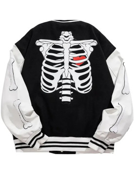 G2 Black Skeleton Print Varsity Jacket