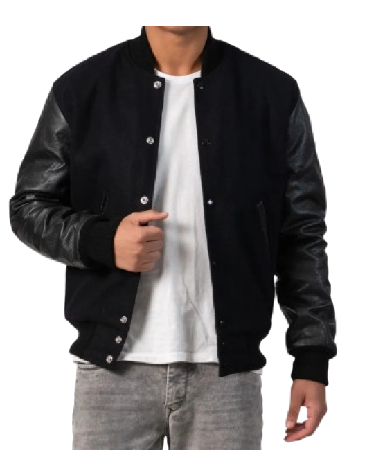 Genuine Leather & Black Wool Varsity Letterman Jacket