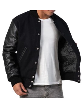 Genuine Leather &amp; Black Wool Varsity Letterman Jacket