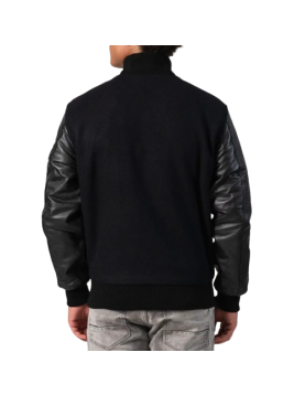 Genuine Leather &amp; Black Wool Varsity Letterman Jacket