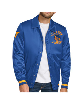 Golden State Warriors Stitch Applique Royal Satin Jacket