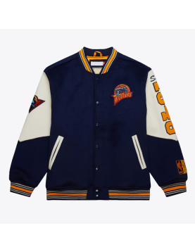 Golden State Warriors Team History Navy Vintage Logo Varsity Jacket