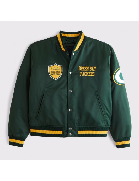 Green Bay Packers Green Varsity Bomber Satin Jacket Green Bay Packers Green Varsity Bomber Satin Jacket
