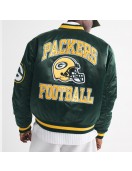 Green Bay Packers Green Varsity Bomber Satin Jacket Green Bay Packers Green Varsity Bomber Satin Jacket