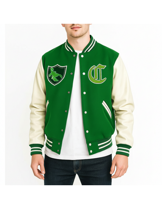 GTA 5 Franklin Adamim Green and White Varsity Jacket GTA 5 Franklin Adamim Green and White Varsity Jacket
