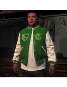GTA 5 Franklin Adamim Green and White Varsity Jacket GTA 5 Franklin Adamim Green and White Varsity Jacket