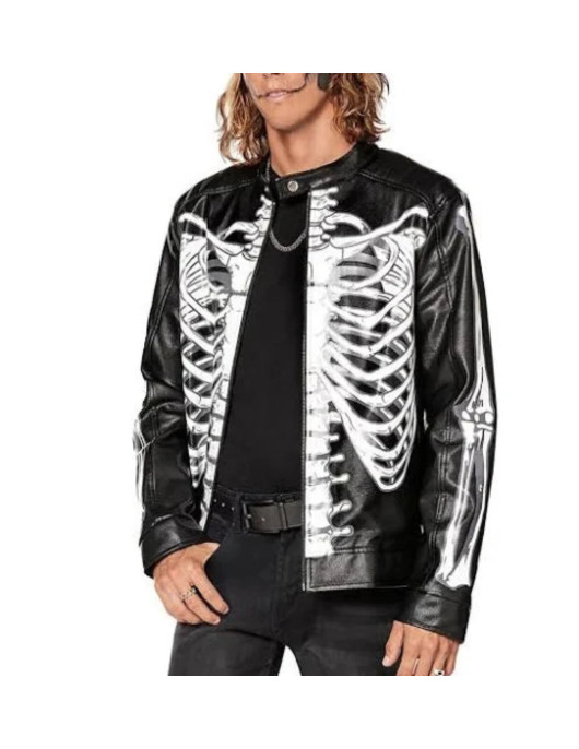Halloween Men's Adult Skeleton Moto Leather Jacket
