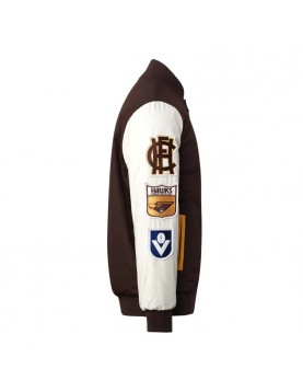 Hawthorn Hawks Collegiate Varsity Jacket in Brown and White