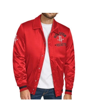 Houston Rockets Stitch Applique Red Satin Jacket
