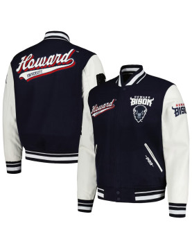 Howard Bison Script Navy and White Varsity Jacket