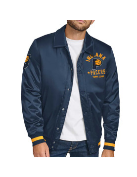  Indiana Pacers Stitch Applique Navy Satin Jacket