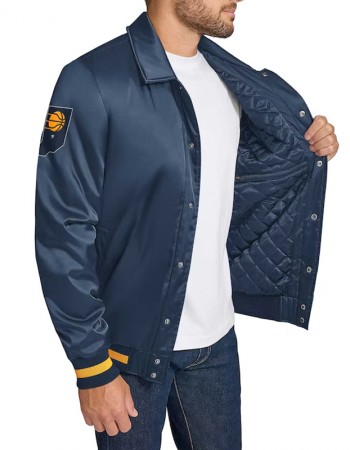  Indiana Pacers Stitch Applique Navy Satin Jacket