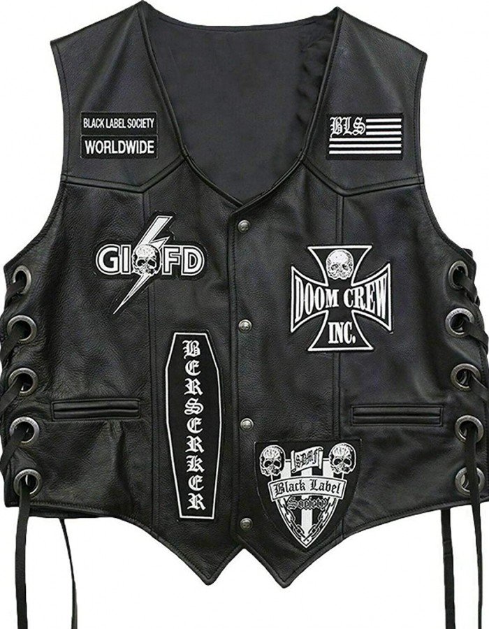 Black Label Society BLS Black Leather Biker Vest