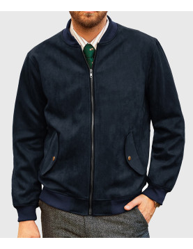 James Mens Dark Blue Bomber Suede Leather Jacket