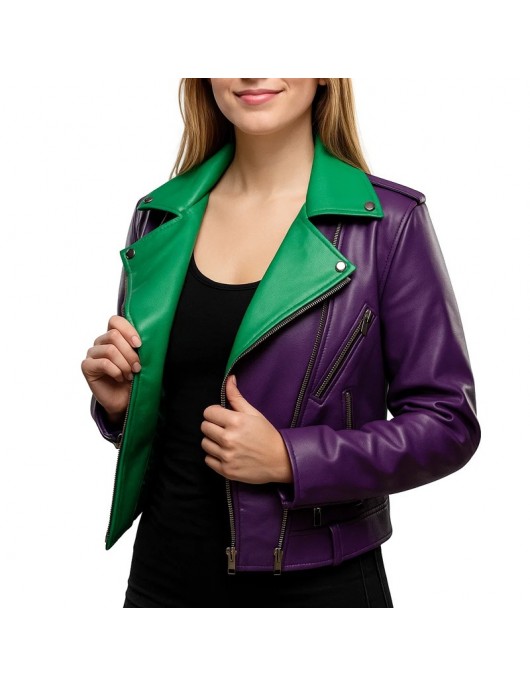 Joker Green and Purple Biker Leather Jacket
