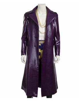 Joker Suicide Squad Purple Leather Trench Coat