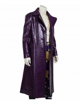 Joker Suicide Squad Purple Leather Trench Coat