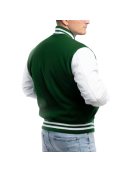 Kelly Green Wool Body & Bright White Leather Sleeves Letterman Jacket