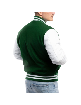Kelly Green Wool Body &amp; Bright White Leather Sleeves Letterman Jacket