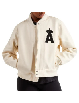 LA Angels Wool Cream White Varsity Jacket