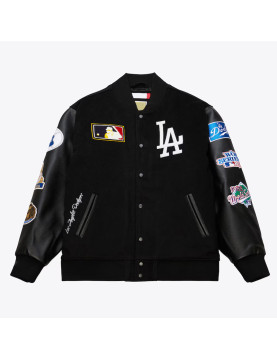 LA Dodgers Black Out Vintage Logo Varsity Jacket