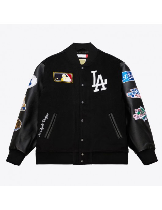 LA Dodgers Black Out Vintage Logo Varsity Jacket