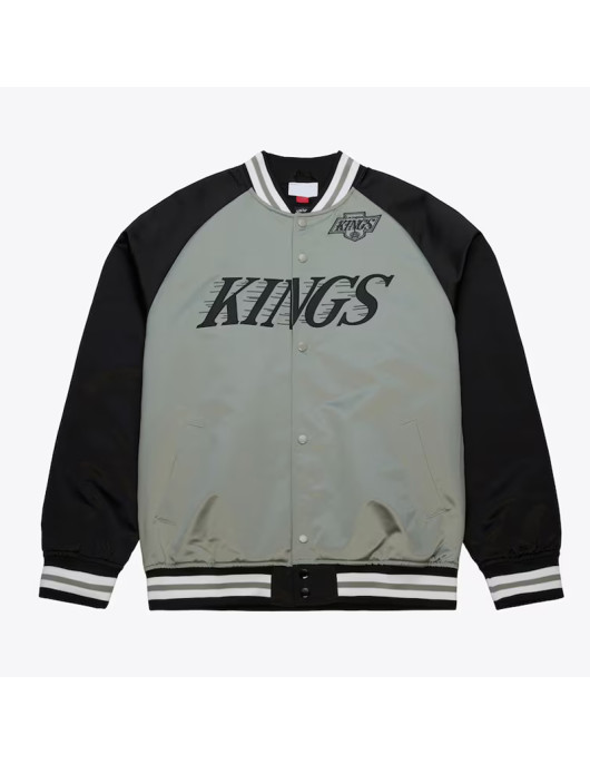 LA Kings Vintage Logo Double Clutch Gray Satin Jacket