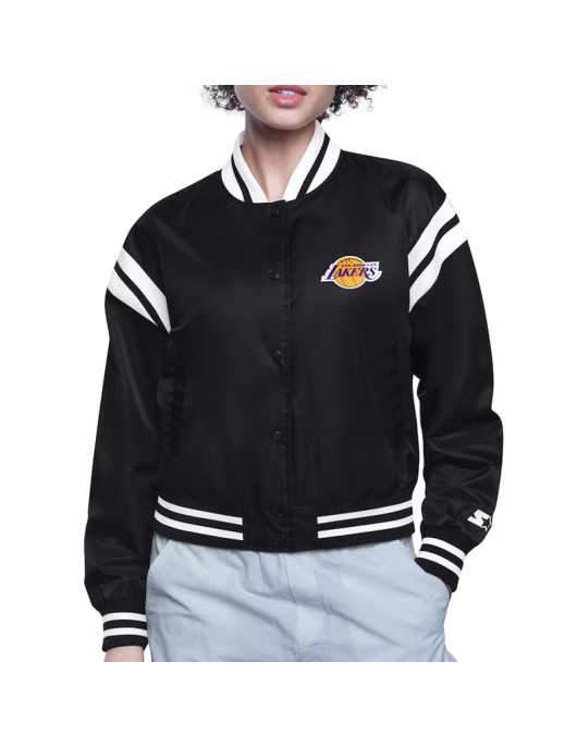 LA Lakers Printed Logo Varsity Satin Jacket