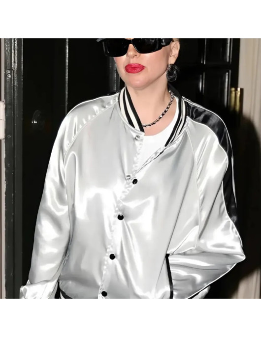 Lady Gaga Silver Metallic Bomber Jacket