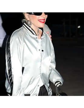 Lady Gaga Silver Metallic Bomber Jacket