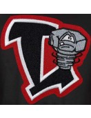 Lansing Lugnuts Black & Red Poly-Twill Full-Snap Varsity Jacket
