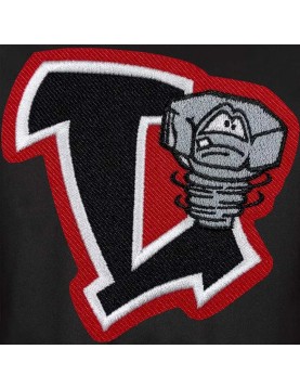 Lansing Lugnuts Black &amp; Red Poly-Twill Full-Snap Varsity Jacket