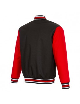 Lansing Lugnuts Black &amp; Red Poly-Twill Full-Snap Varsity Jacket