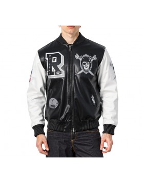 Las Vegas Raiders Best Of Men's Leather Varsity Jacket Las Vegas Raiders Best Of Men's Leather Varsity Jacket