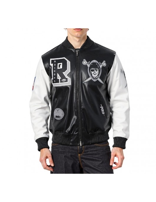 Las Vegas Raiders Best Of Men's Leather Varsity Jacket Las Vegas Raiders Best Of Men's Leather Varsity Jacket
