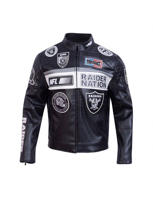Las Vegas Raiders Men’s Moto Leather Jacket Las Vegas Raiders Men’s Moto Leather Jacket