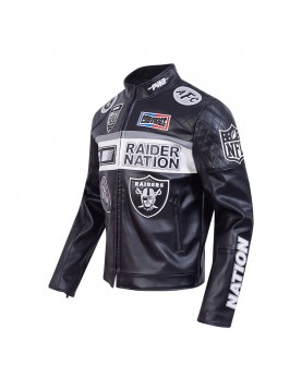 Las Vegas Raiders Men’s Moto Leather Jacket Las Vegas Raiders Men’s Moto Leather Jacket