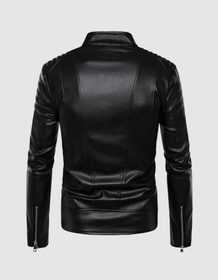 Leather Jacket with Stand-Up Collar Leather Jacket with Stand-Up Collar
