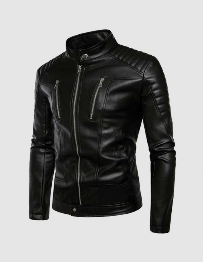 Leather Jacket with Stand-Up Collar Leather Jacket with Stand-Up Collar