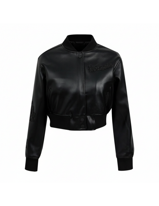 Los Angeles Dodgers Washed Crystalline Women's Cropped Leather Jacket Los Angeles Dodgers Washed Crystalline Women's Cropped Leather Jacket