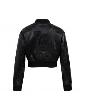 Los Angeles Dodgers Washed Crystalline Women's Cropped Leather Jacket Los Angeles Dodgers Washed Crystalline Women's Cropped Leather Jacket