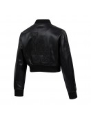 Los Angeles Dodgers Washed Crystalline Women's Cropped Leather Jacket Los Angeles Dodgers Washed Crystalline Women's Cropped Leather Jacket