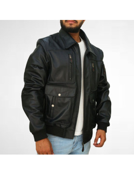 Man Wear shotblack biker leather jacket