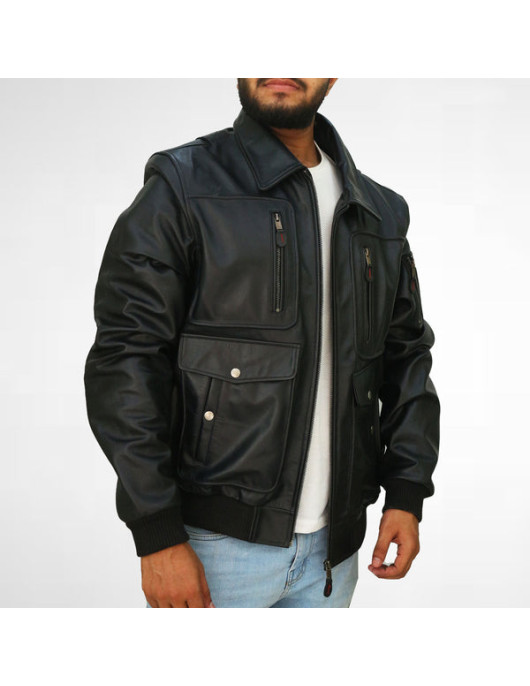 Man Wear shotblack biker leather jacket